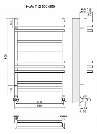 Нойс П12 500х800 Полотенцесушитель  TERMINUS Нарьян-Мар - фото 3