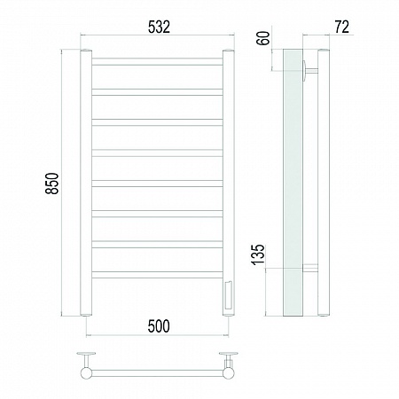 Аврора П8 500х850 Электро (quick touch) Полотенцесушитель TERMINUS Сатин Нарьян-Мар - фото 4