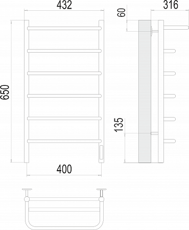 Полка П6 400х650 Электро (quick touch) Полотенцесушитель  TERMINUS Нарьян-Мар - фото 3