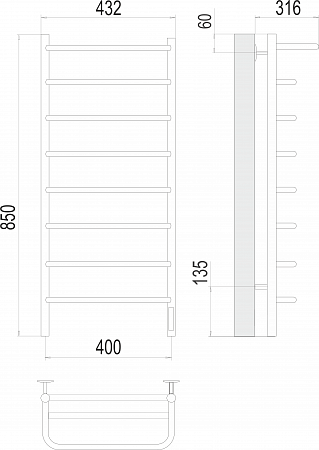 Полка П8 400х850 Электро (quick touch) Полотенцесушитель  TERMINUS Нарьян-Мар - фото 3