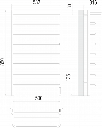 Полка П8 500х850 Электро (quick touch) Полотенцесушитель  TERMINUS Нарьян-Мар - фото 3