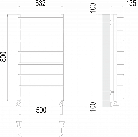 Стандарт П8 500х800  Полотенцесушитель  TERMINUS Нарьян-Мар - фото 3