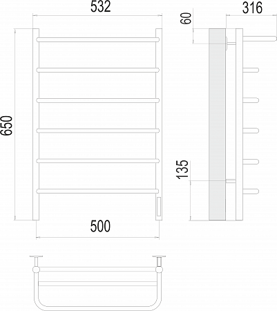 Полка П6 500х650 Электро (quick touch) Полотенцесушитель  TERMINUS Нарьян-Мар - фото 3